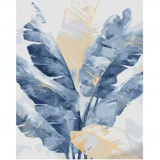 Картина по номерам Strateg ПРЕМИУМ Синие листья с лаком и с уровнем размером 40х50 см (GS1427)