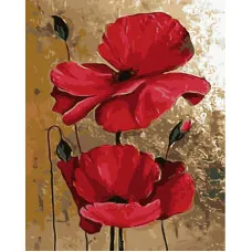 Картина за номерами Strateg ПРЕМІУМ Маки на золотому фоні з лаком та з рівнем розміром 40х50 см (GS1432)