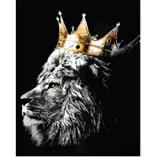 Картина за номерами Strateg ПРЕМІУМ Лев-король з лаком та з рівнем розміром 40х50 см (GS1440)