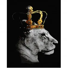 Картина по номерам Strateg ПРЕМИУМ Королева-львица с лаком и с уровнем размером 40х50 см (GS1442)