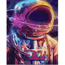Картина за номерами Strateg ПРЕМІУМ Дивовижний космонавт з лаком та з рівнем розміром 40х50 см (GS1470)
