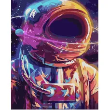 Картина за номерами Strateg ПРЕМІУМ Дивовижний космонавт з лаком та з рівнем розміром 40х50 см (GS1470)