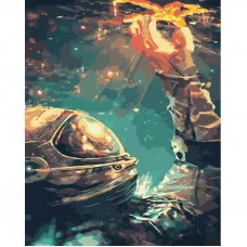 Картина за номерами Strateg ПРЕМІУМ Дотик космонавта з лаком та з рівнем розміром 40х50 см (GS1486)