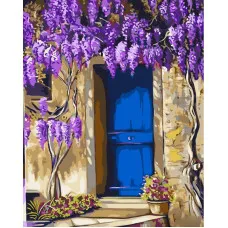Картина за номерами Strateg ПРЕМІУМ Квіти над дверима з лаком та з рівнем розміром 40х50 см (GS1491)