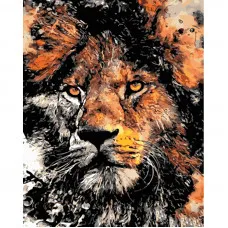 Картина по номерам Strateg ПРЕМИУМ Невероятный лев с лаком и с уровнем размером 40х50 см (GS1505)