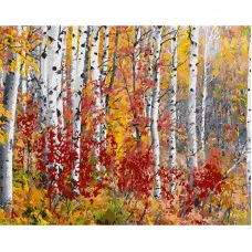 Картина за номерами Strateg ПРЕМІУМ Березовий ліс восени з лаком та з рівнем розміром 40х50 см (GS1523)