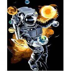 Картина по номерам Strateg ПРЕМИУМ Игра в космосе с лаком и с уровнем размером 40х50 см (GS1528)