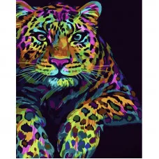 Картина за номерами Strateg ПРЕМІУМ Поп-арт леопард з лаком та з рівнем розміром 40х50 см (GS1541)