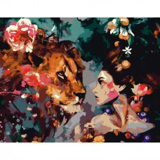 Картина по номерами Strateg ПРЕМИУМ Девушка и тигр размером 40х50 см (GS165)