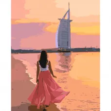 Картина за номерами Strateg ПРЕМІУМ Прогулянка берегом в Дубаї розміром 40х50 см (GS192)
