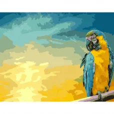 Картина за номерами Strateg ПРЕМІУМ Синьо-жовтий папуга розміром 40х50 см (GS246)