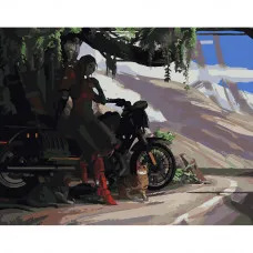 Картина по номерам Strateg ПРЕМИУМ Отдых на мотоцикле размером 40х50 см (GS390)