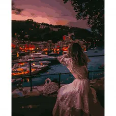 Картина за номерами Strateg ПРЕМІУМ Дівчина на заході сонця розміром 40х50 см (GS429)