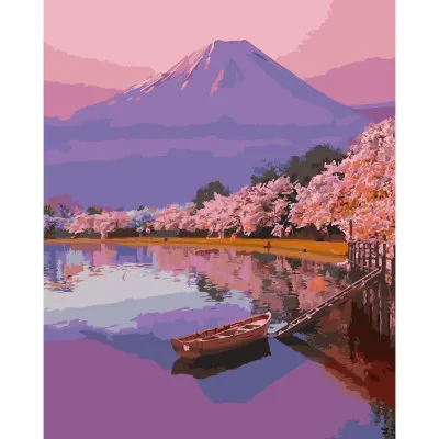 Картина за номерами Strateg ПРЕМІУМ Сакура під горою розміром 40х50 см (GS483)