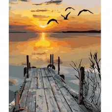 Картина за номерами Strateg ПРЕМІУМ Захід сонця на озері розміром 40х50 см (GS575)