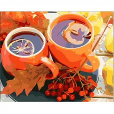 Картина по номерам Strateg ПРЕМИУМ Осенний чай с лаком размером 40х50 см (GS846)
