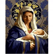 Картина по номерам Strateg ПРЕМИУМ Мария с маленьким Иисусом размером 40х50 см (GS903)