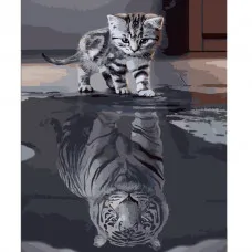 Картина за номерами Strateg ПРЕМІУМ Кіт та тигр розміром 40х50 см (HH009)