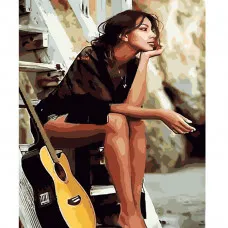 Картина за номерами Strateg ПРЕМІУМ Дівчина з гітарою розміром 40х50 см (HH047)