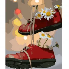 Картина по номерам Strateg ПРЕМИУМ Ботинки с ромашками размером 40х50 см (HH061)