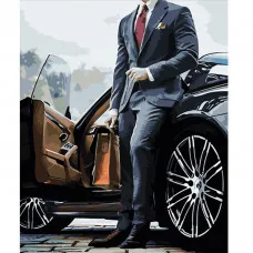 Картина за номерами Strateg ПРЕМІУМ Чоловік біля машини розміром 40х50 см (HH075)