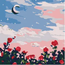 Картина по номерам Strateg Луна в розах размером 20х20 см (HH5119)
