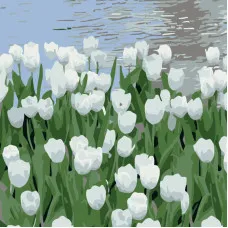 Картина по номерам Strateg Белые тюльпаны размером 20х20 см (HH5908)