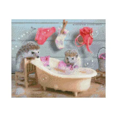 Алмазная мозаика Ежики в ванной 30х40 см HX037