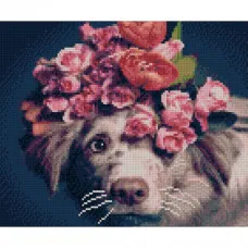 Алмазна мозаїка Мордочка з квітами 30х40 см HX059
