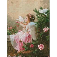 Алмазна мозаїка Дівчинка з голубами 30x40 см HX290