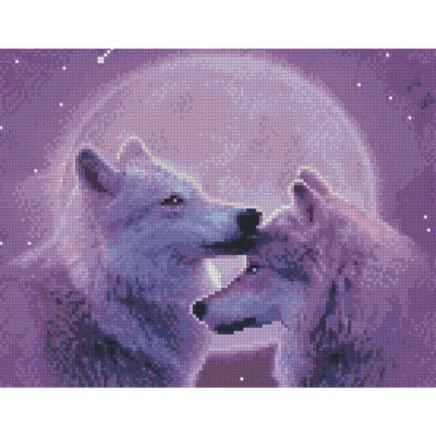 Алмазна мозаїка «Вовки в місячному сяйві», 30х40 см