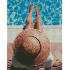 Алмазна мозаїка Strateg ПРЕМІУМ Солом'яна шляпа розміром 30х40 см (KB016)