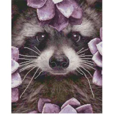 Алмазна картина Strateg ПРЕМІУМ Єнот серед квітів розміром 40х50 см (L-019)