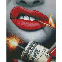 Алмазна картина Strateg ПРЕМІУМ Шалено-червоні губи розміром 40х50 см (L-029)