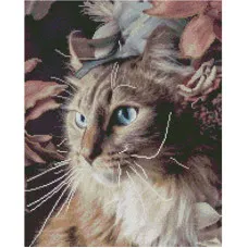 Алмазна картина Strateg ПРЕМІУМ Кіт у квітах розміром 40х50 см (L-070)
