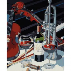 Картина по номерам Strateg ПРЕМИУМ Вино под музыку с лаком размером 40х50 см VA-3585