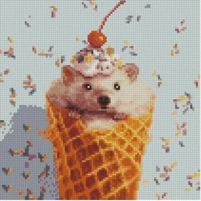 Алмазна мозаїка Strateg ПРЕМІУМ Їжачок в ріжку розміром 30х30 см CA-0028