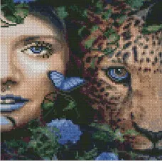 Алмазная мозаика Strateg ПРЕМИУМ Девушка с леопардом размером 30х30 см CA-0056