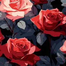 Картина за номерами Strateg ПРЕМІУМ Червоні троянди краси на чорному фоні розміром 30х30 см (SH3030-22)