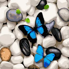 Картина за номерами Strateg ПРЕМІУМ Метелики на камінні розміром 40х40 см (SK002)