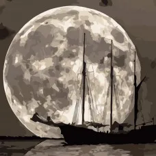 Картина по номерам Strateg ПРЕМИУМ Корабль на фоне Луны размером 40х40 см (SK008)
