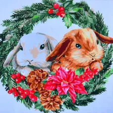 Картина за номерами Strateg ПРЕМІУМ Зимові кролики з лаком та з рівнем розміром  40х40 см(SK059)