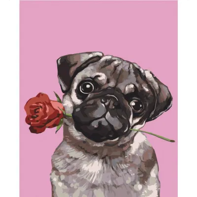 Картина за номерами Мопс із трояндою 30х40 см SS-6403