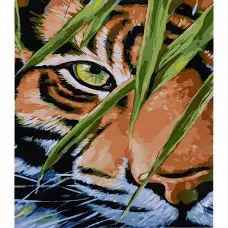 Картина за номерами Strateg ПРЕМІУМ Тигр у листі розміром 30х40 см (SS-6474)