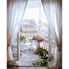 Картина за номерами Strateg ПРЕМІУМ Вікно в Париж з лаком розміром 30х40 см (SS-6500)