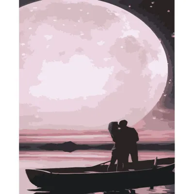 Картина за номерами Strateg ПРЕМІУМ Двоє в місячному сяйві з лаком розміром 30х40 см (SS-6557)
