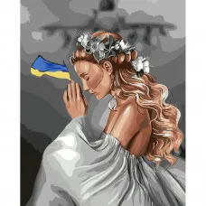 Картина за номерами Strateg ПРЕМІУМ Молитва за Україну з лаком розміром 30х40 см (SS-6563)