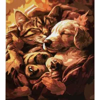 Картина за номерами Strateg ПРЕМІУМ Кошеня та цуценя розміром 30х40 см (SS1165)
