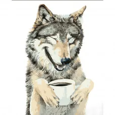 Картина по номерам Strateg ПРЕМИУМ Волк и чашечка с лаком размером 30х40 см (SS6794)