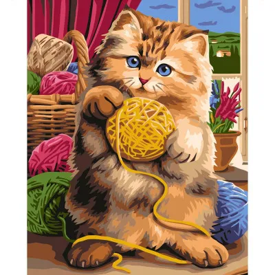 Картина за номерами Котик із клубком ниток 30х40 см SV-0040 Картина за номерами Котик із клубком ниток 30х40 см SV-0040